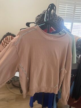 Dusty Rose Rhinestone Trim Crewneck Sweatshirt